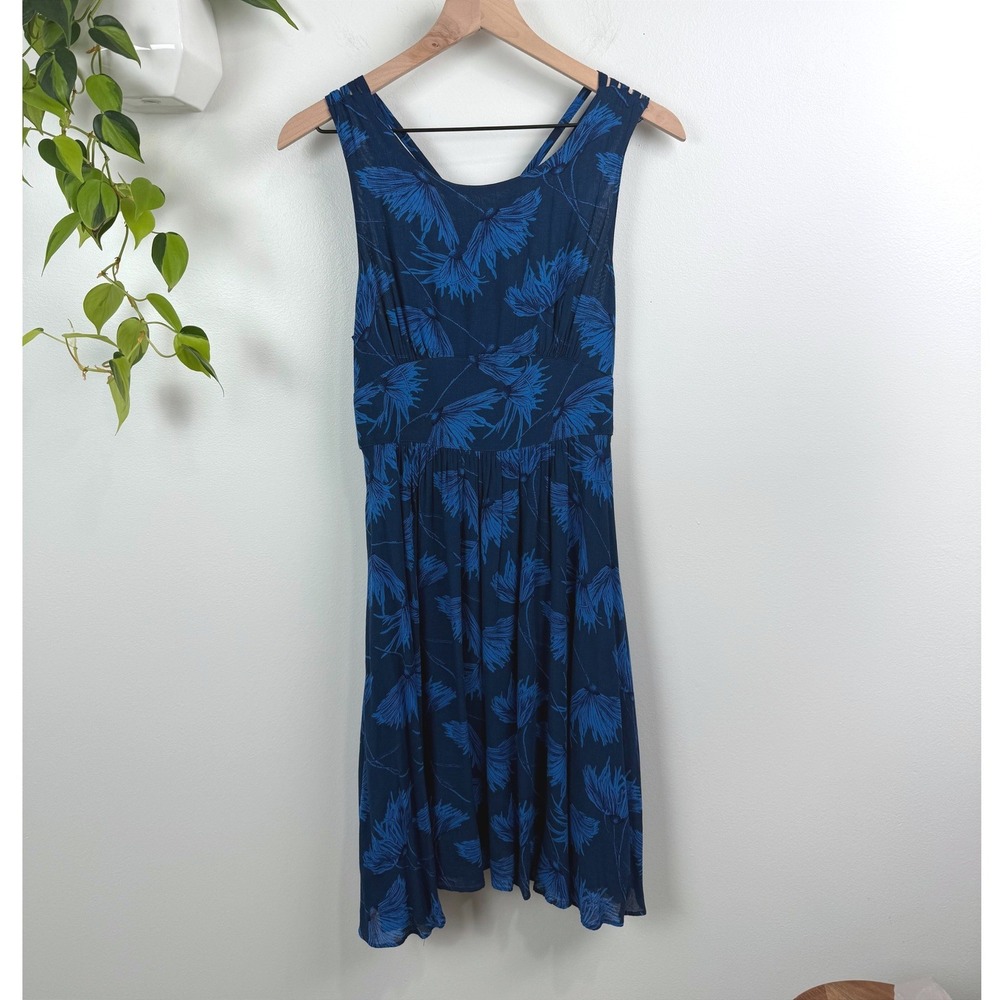 Maple Anthropologie Blue Floral Multi-Strap Sleeveless Fit & Flare Dress 4 Boho
